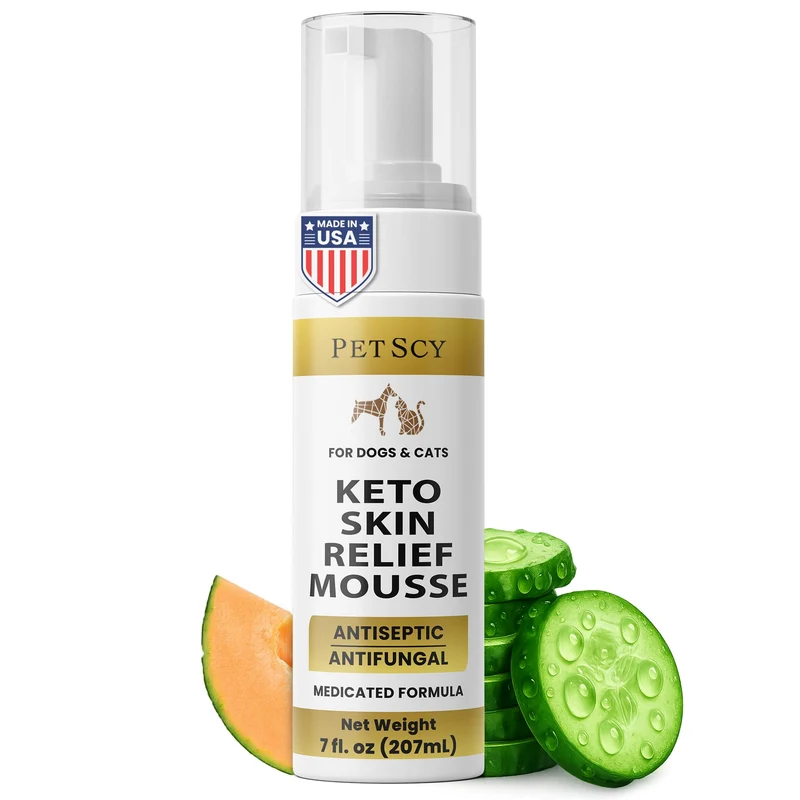Petscy Keto Skin Relief Mousse – Soin sans rinçage pour chiens et chats (2% chlorhexidine gluconate / 1% ketoconazole) – 7 fl oz