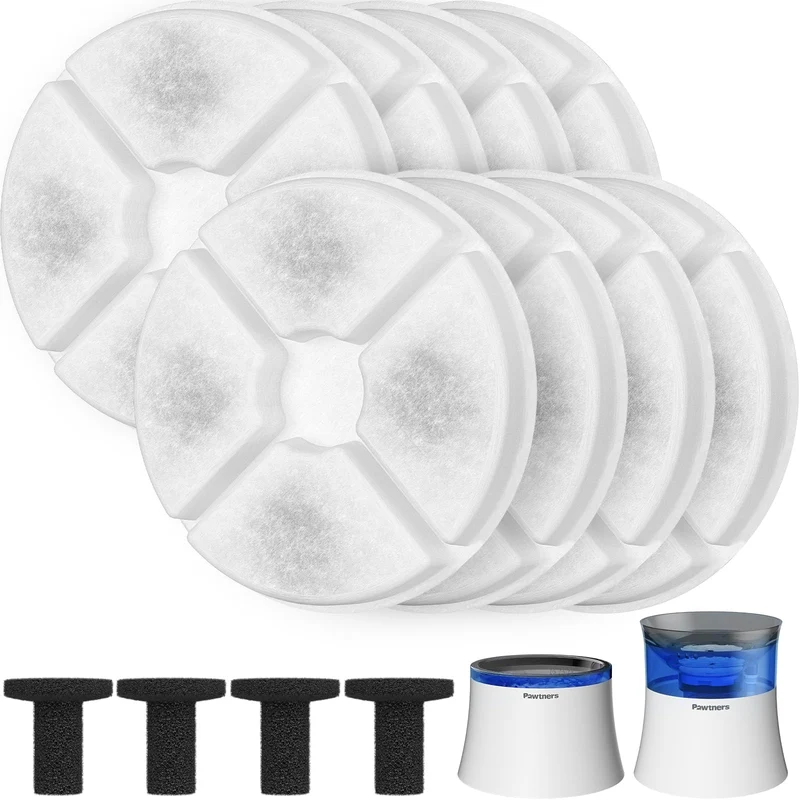 Pawtners Fontaine d’eau pour chiens – Filtration multiple, 10in/6.7in, 8 filtres