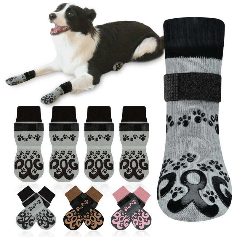ROUWINNE Chaussettes anti-glisse pour pattes de chien – Grip durable et confort, Taille L