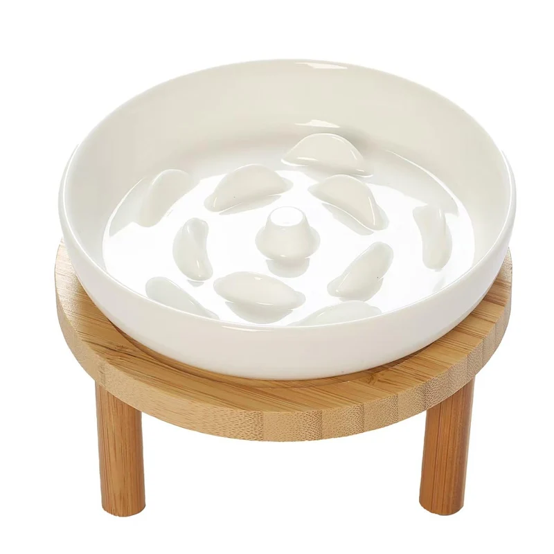 Lusifaco Bol Chat Surélevé – Gamelle en Céramique à Alimentation Lente (5,9 pouces), Anti-Vomissements et Confort des Moustaches