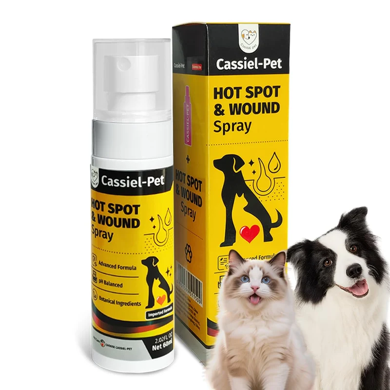 Cassiel pet Flacon pulvérisateur zones chaudes – Soulagement démangeaisons et irritations pour chiens et chats – 60 ml