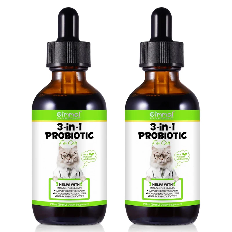 FANGCUN Probiotiques pour Chats 3-en-1 – Lot de 2 avec enzymes digestives et prébiotiques – Santé intestinale et immunitaire – 2 x 60 ml