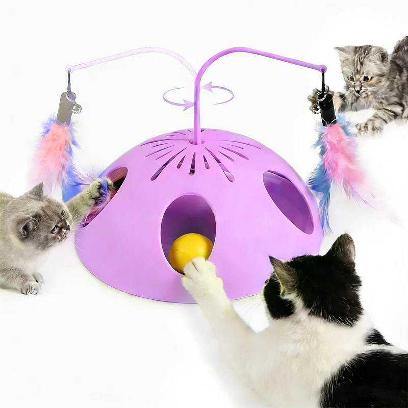 FITWOWFIT – Jouet Chat Interactif 3-en-1 pour Chats d’Intérieur – Plume, Balle et Piste (Violet)