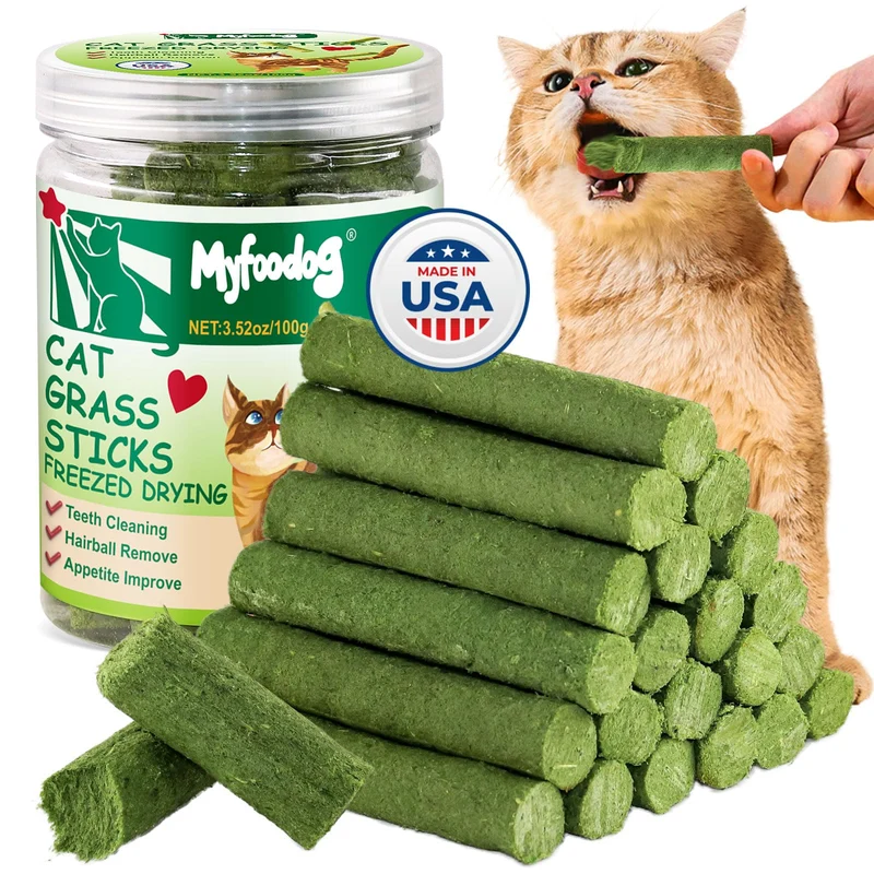 Myfoodog Stick d'Herbe pour Chat – Friandises Lyophilisées, Hygiène Dentaire, USA