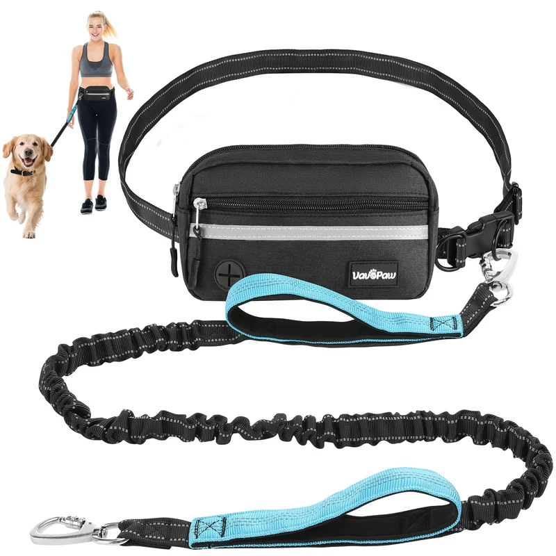 VavoPaw Laisse Mains Libres avec Poche – Ceinture Réglable et Réfléchissante pour Chiens