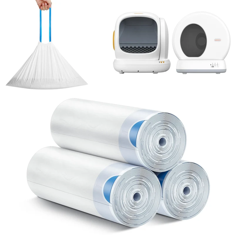 Meowant Liner Bac à Litière MW-SC01/SC02 – 60 Sacs Résistants, Cordon Double (3 Rouleaux)