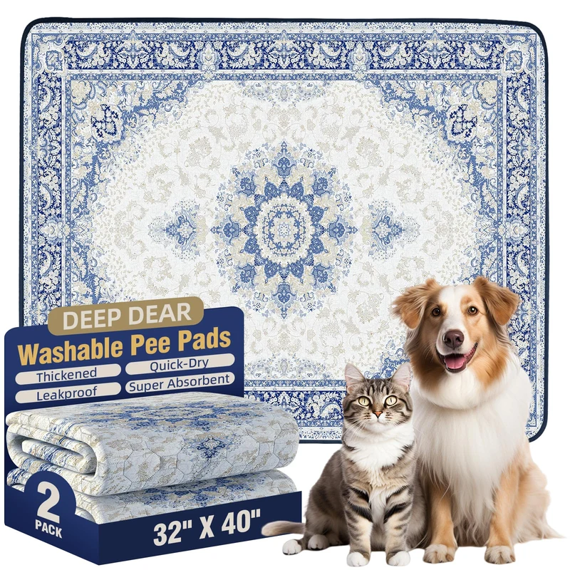 Deep Dear Tapis-pipi Lavables pour Chiens 40x32 cm – Lot de 2, Extra Large, Ultra Absorbants, Étanches et Anti-Fuite