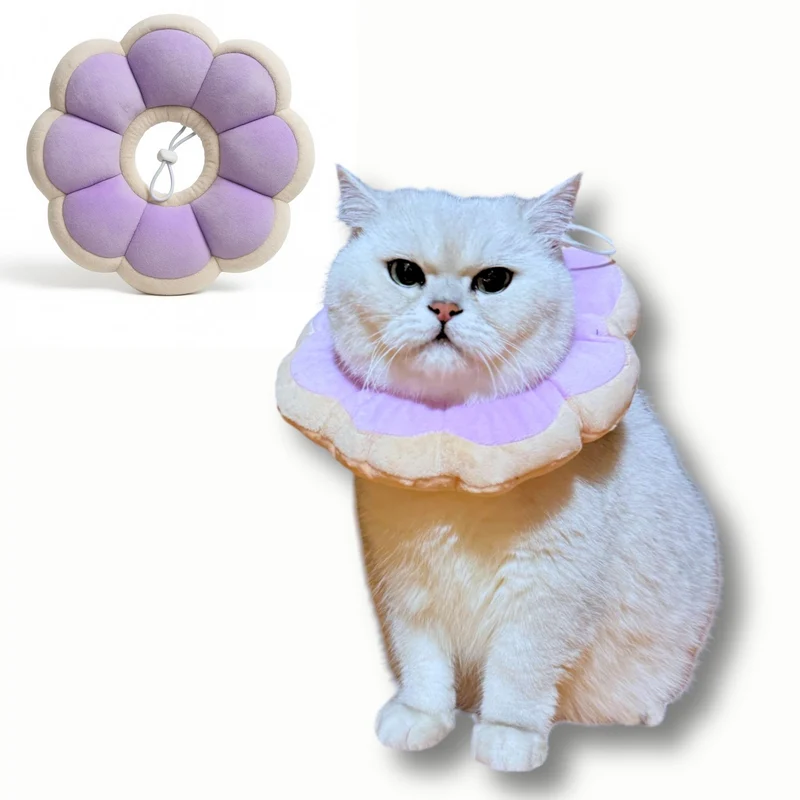 Pawcratean Collier Elizabeth à Fleur Ajustable – Confort Doux, Cône de Récupération pour Chats et Chiots (Violet, Petite)