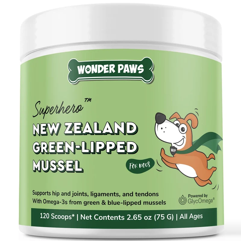 Wonder Paws – Moules Vertes Premium pour Chien et Moules Bleues – Poudre NZ, Mobilité et Hanches – 2,60 oz