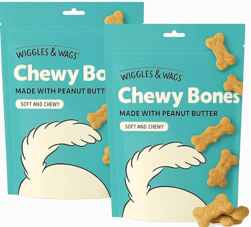 Friandises Os Mous Wiggles & Wags – Beurre d’Arachide, Doux et Moelleux, Lot de 2