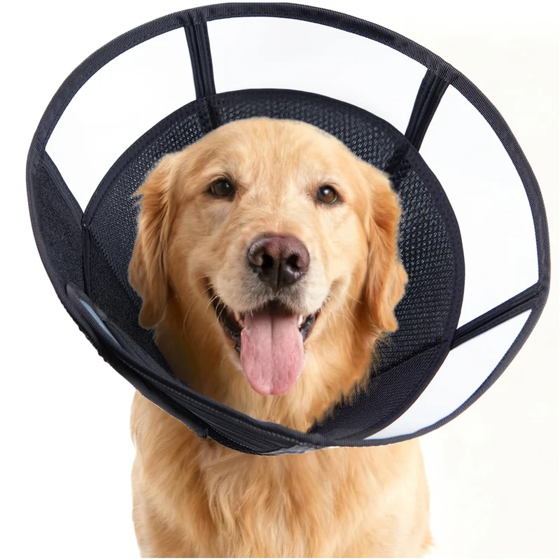MoonyMars Cône Doux pour Chien – Cône de récupération post-chirurgie, transparent et respirant, 25 cm (L, noir)