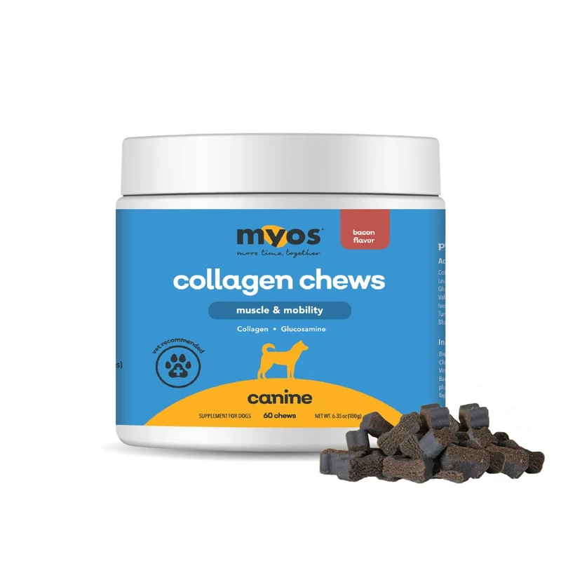 MYOS Canine Muscle & Mobility Chews – Collagène + Glucosamine pour Chiens (Saveur Bacon)