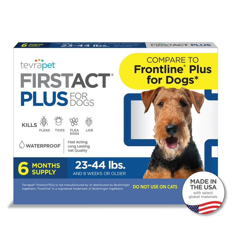 TevraPet FirstAct Plus — Traitement anti-puces et tiques pour chiens moyens (23–44 lb) – 6 doses