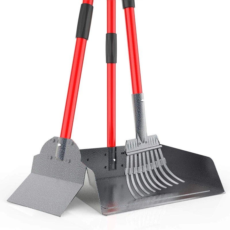 X-TECOKIT Grand Ramasseur pour Chiens – Pelle, Râteau et Bac, Manche Long