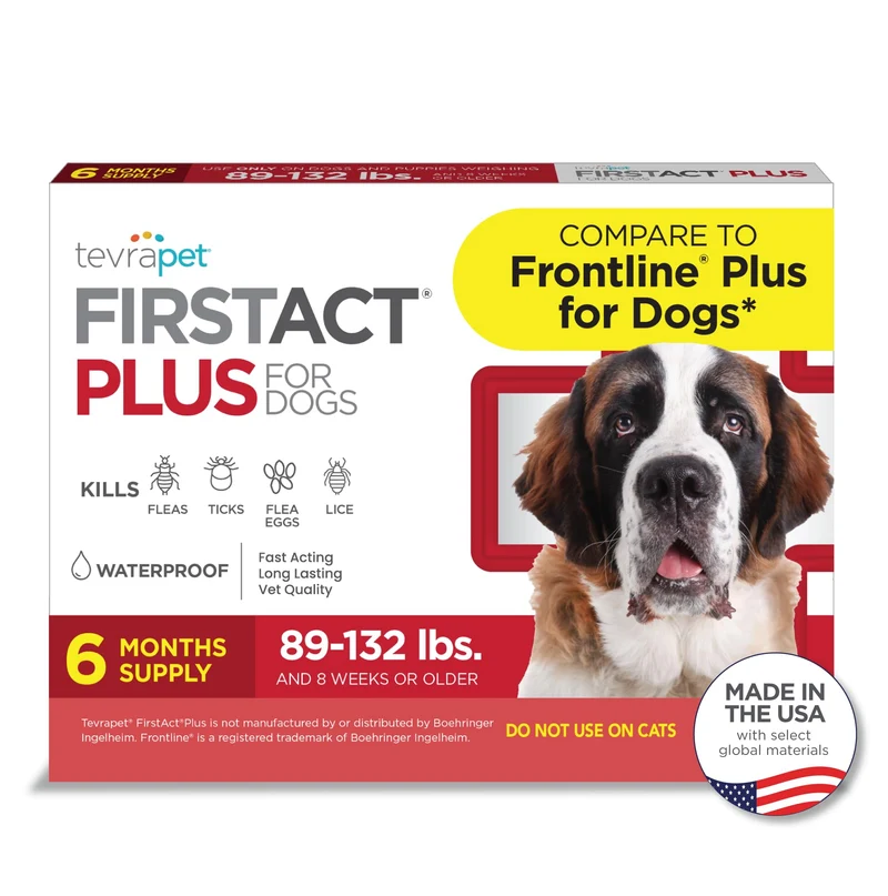 TevraPet FirstAct Plus – Traitement puces pour chiens XL (89 lb et plus), 6 doses, actifs similaires à Frontline Plus