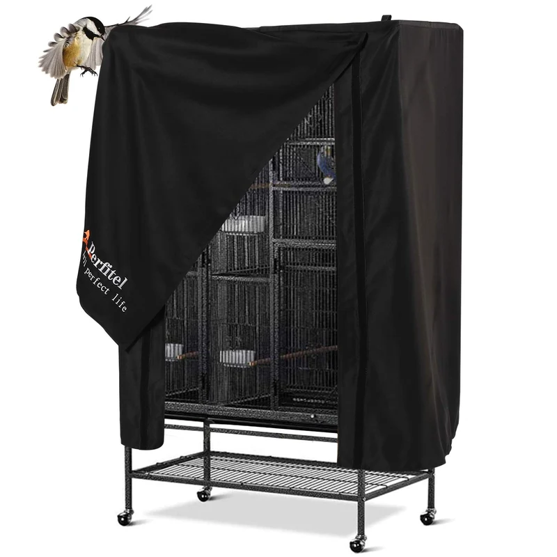 Perfitel – Couvre-cage universel pour oiseaux noir, obscurcissant, respirant et lavable