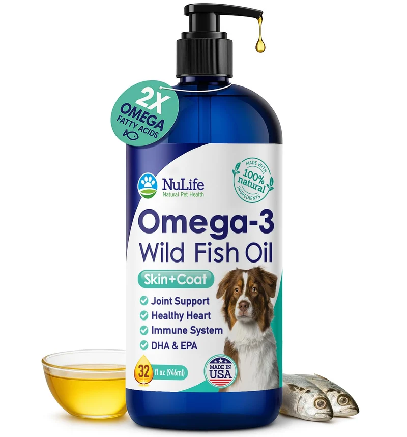 NuLife Huile de Poisson pour Chiens – Oméga 3, 6 & 9, Islande Sauvage, Pelage brillant & Peau saine, EPA + DHA - 32 oz