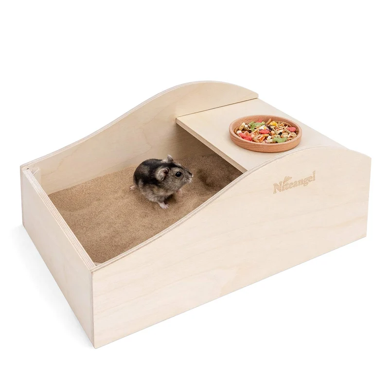 Boîte bain sable Niteangel pour hamster – bois, 30 x 20 cm, avec cachette