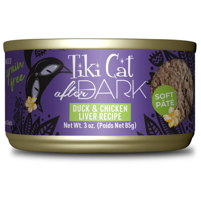Tiki Pets Après Minuit Pâté – Canard & Foie, Haute Protéine, Aliment Humide pour Chats Adultes, 12 Boîtes de 3 oz