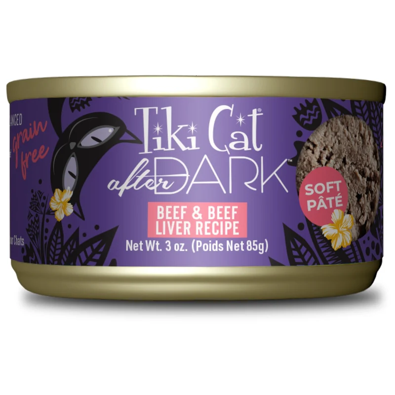 Tiki Cat After Dark Pâté Doux — Boeuf et Foie, Haute Protéine, Ingrédients non-OGM, Alimentation Humide pour Chat Adulte, Boîtes de 85 g (12)
