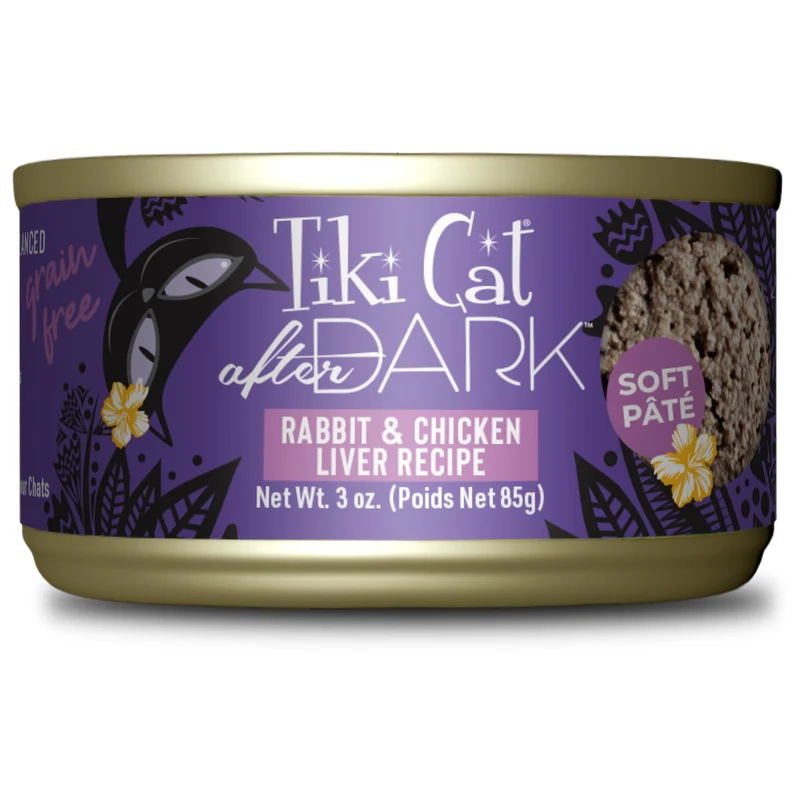 Tiki Cat After Dark Pâté – Lapin & Foie de Poulet, Protéines Élevées, Non-GMO, Nourriture humide pour chats adultes, 3 oz en boîte (12 boîtes)