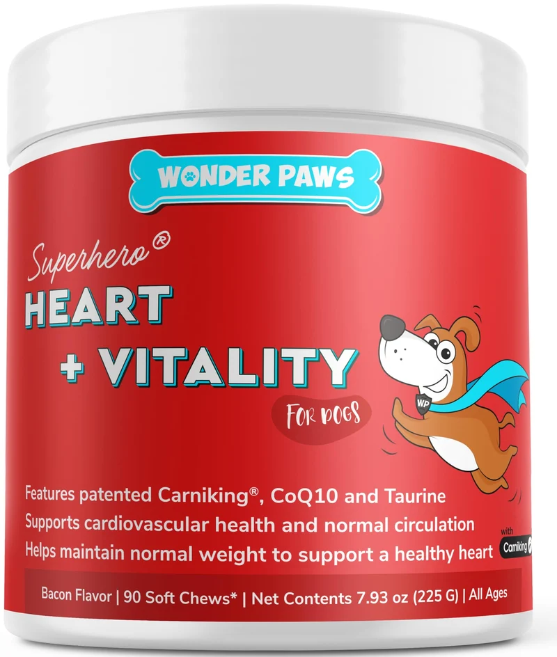 Wonder Paws Cardio Support pour Chiens – Bouchées molles cardio, Cohérence circulation et énergie – L-Carnitine, Hawthorn, CoQ10 & Taurine – 90 bouchées