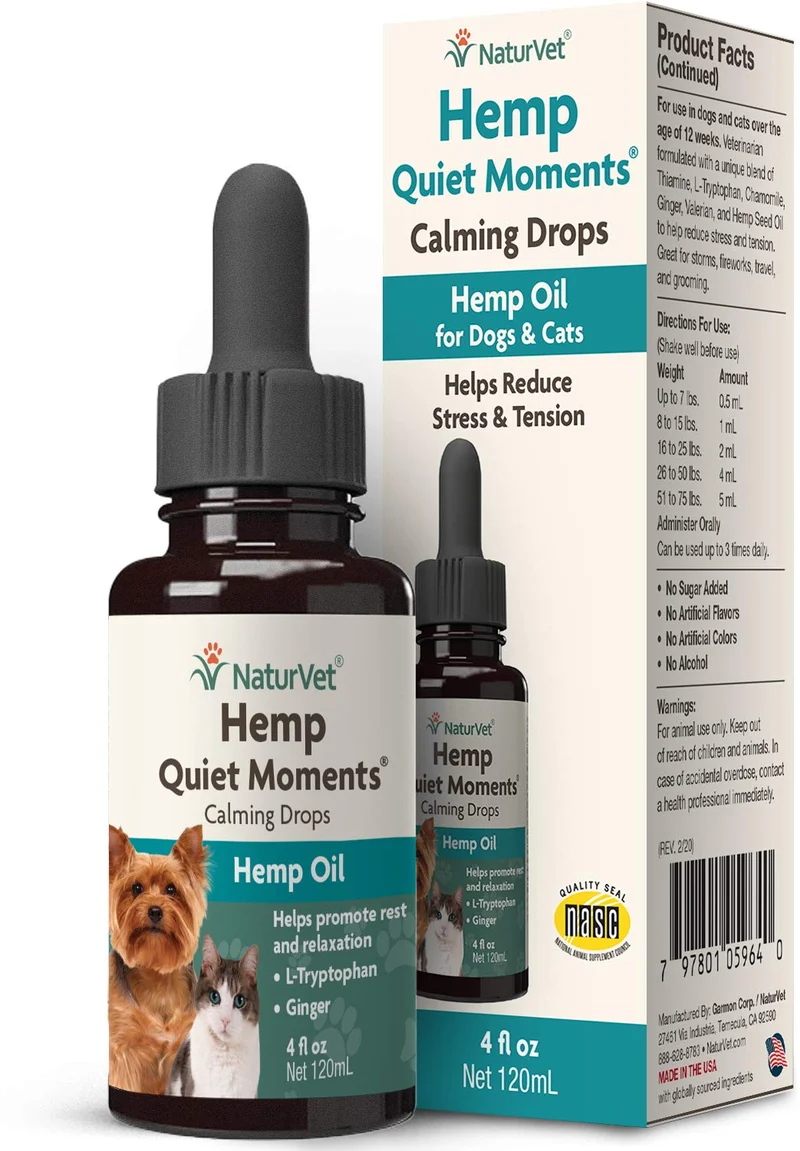 NaturVet – Gouttes Calmantes au Chanvre pour Chiens et Chats – 4 oz