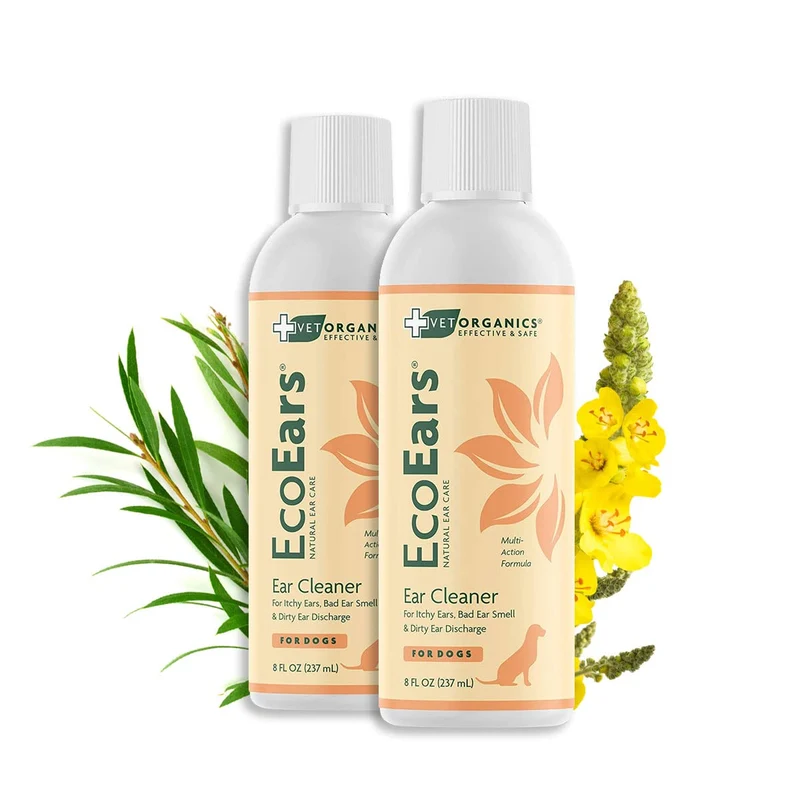 Vet Organics EcoEars – Nettoyant oreilles chien naturel, réduction des odeurs et du cérumen – Lot de 2 bouteilles 237 ml
