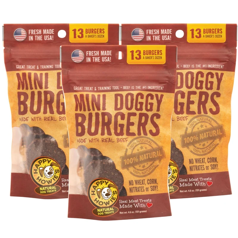 Happy Howie's Petites galettes de bœuf pour chiens – Friandises naturelles, sans hormones et sans gluten – Lot de 3