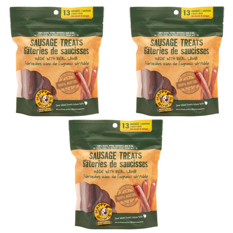 Happy Howie's Saucisses d'agneau pour Chiens – Friandises Naturelles Sans Hormones (Lot de 3)
