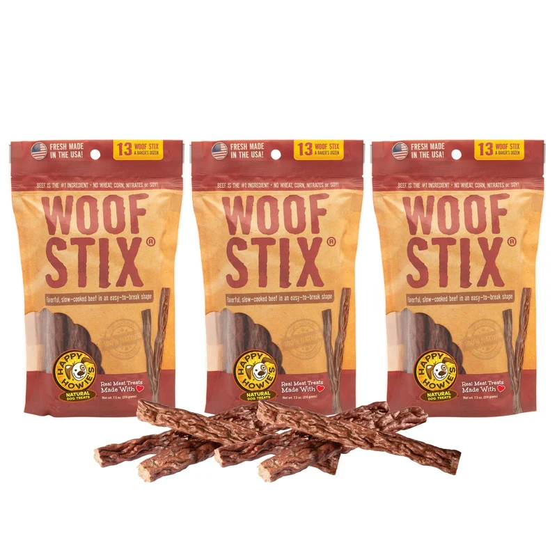 Happy Howie's Woof Stix – Friandises pour chien au bœuf, cuisson lente, ingrédients naturels, sans hormones – Pack de 3