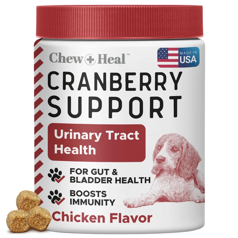 Supplément de canneberge pour chiens – soutien urinaire naturel et vessie saine – 120 bouchées molles – Chew + Heal Labs