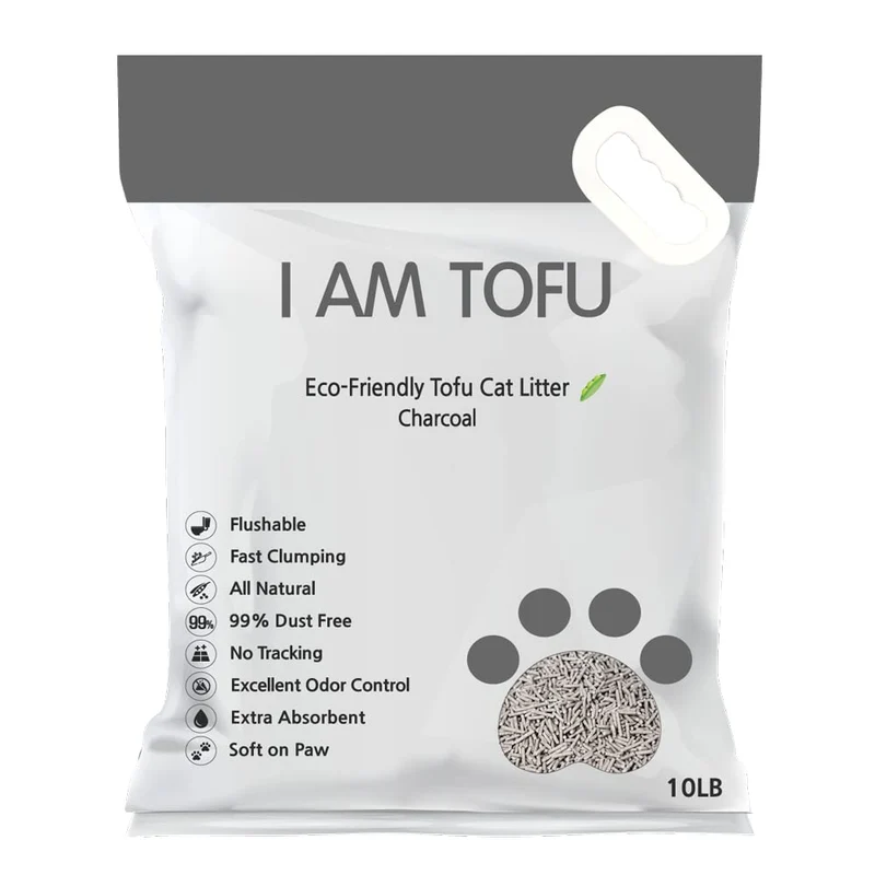 KAMY'S ZOO I AM TOFU – Litière naturelle à base de tofu, flushable et faible poussière, agglomérante (10 lb Charbon)