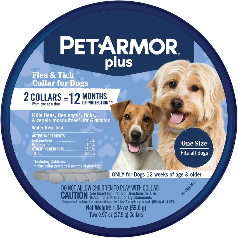 PetArmor Plus Collier Anti-Puces et Tiques pour Chiens – Étanche, Taille Unique, Pack de 2