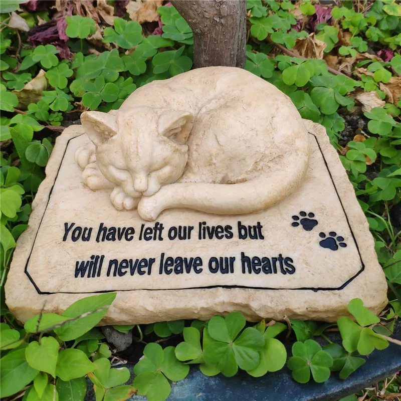 Carchistan – Pierre mémorial pour chat avec chat endormi au sommet – Mémorial jardin 8,5x7x3,5
