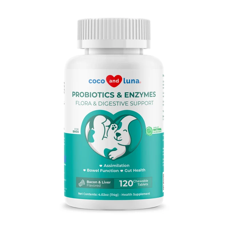 Probiotiques pour Chiens – 120 Tablettes – Soutien Digestif et Gaz | Coco et Luna