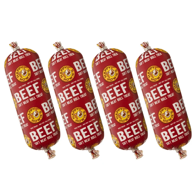 Happy Howie's Rouleau de Viande Douce pour Chiens – Friandise au Boeuf Haute Protéine, Ingrédients Naturels, Fabriqué aux États‑Unis – Boeuf, Ensemble de 4 Rouleaux (340 g chacun)