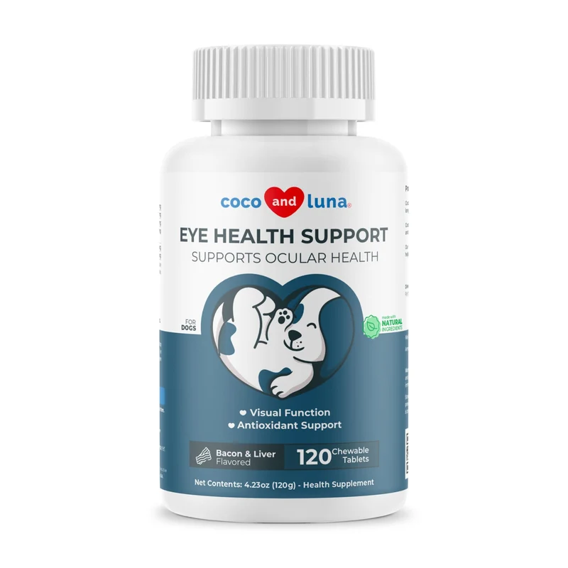 Soutien oculaire pour chiens – Coco et Luna, 120 comprimés croquables – Oméga 3 EPA/DHA et antioxydants