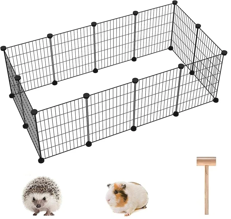 C&AHOME Enclos de Jeu pour Petits Animaux – 12 Panneaux, Clôture Portable en Métal Noir