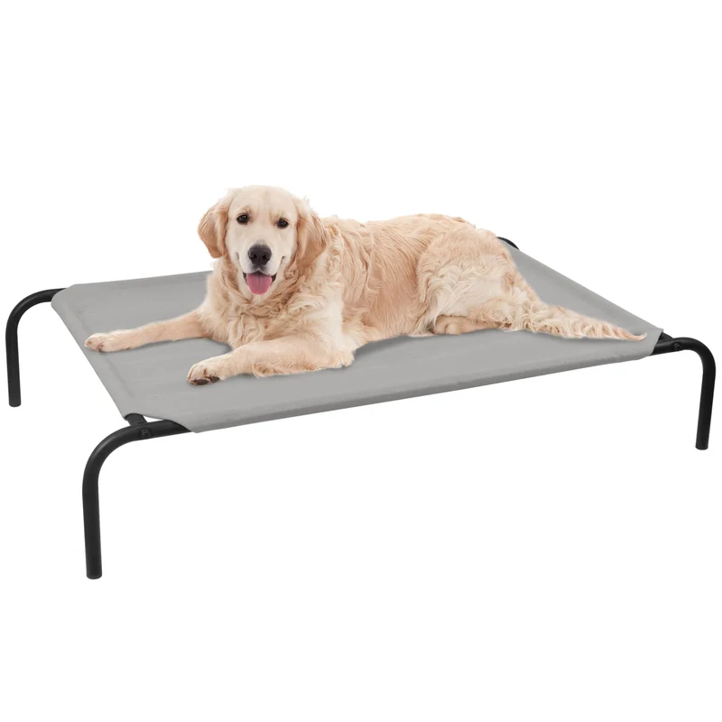 PHYEX Lit Chien Surélevé pour Grands Chiens – Maille Respirante, Anti-Glissement, Facile à Nettoyer, 128 cm, Gris