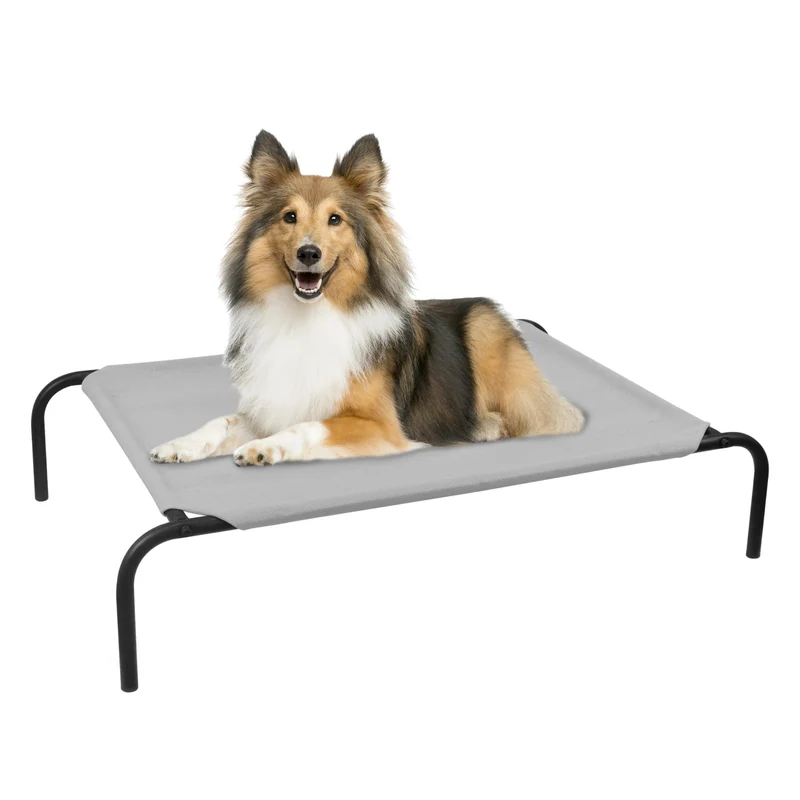 PHYEX Couchage surélevé en cadre d'acier – Lit pour chien/chat portatif gris 110×65×20 cm