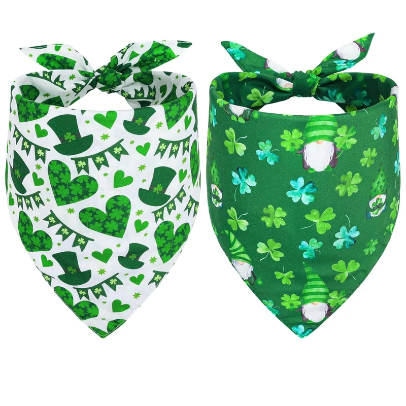 Vivifying Bandana Chien Saint-Patrick – Lot de 2 Bandanas Réversibles (Vert et Blanc)