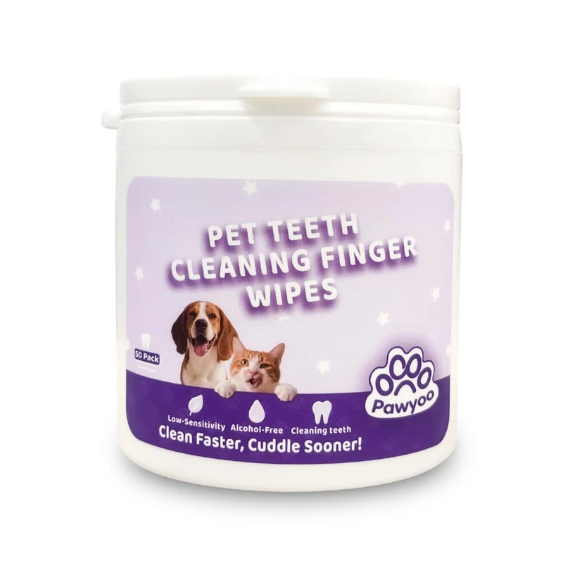 pawyoo Lingettes Dentaires pour Chiens et Chats — Kit Doigts, 50 Pièces (CY_TeethWipes)