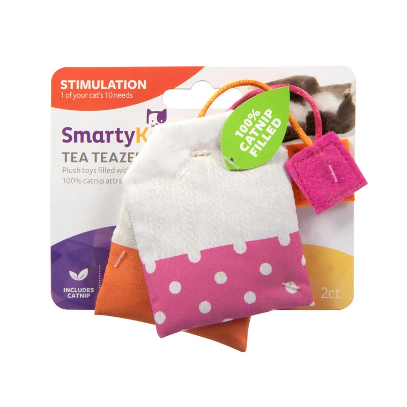 SmartyKat Tea Teazers – Ensemble de 2 Jouets à herbe à chat Rose et Orange