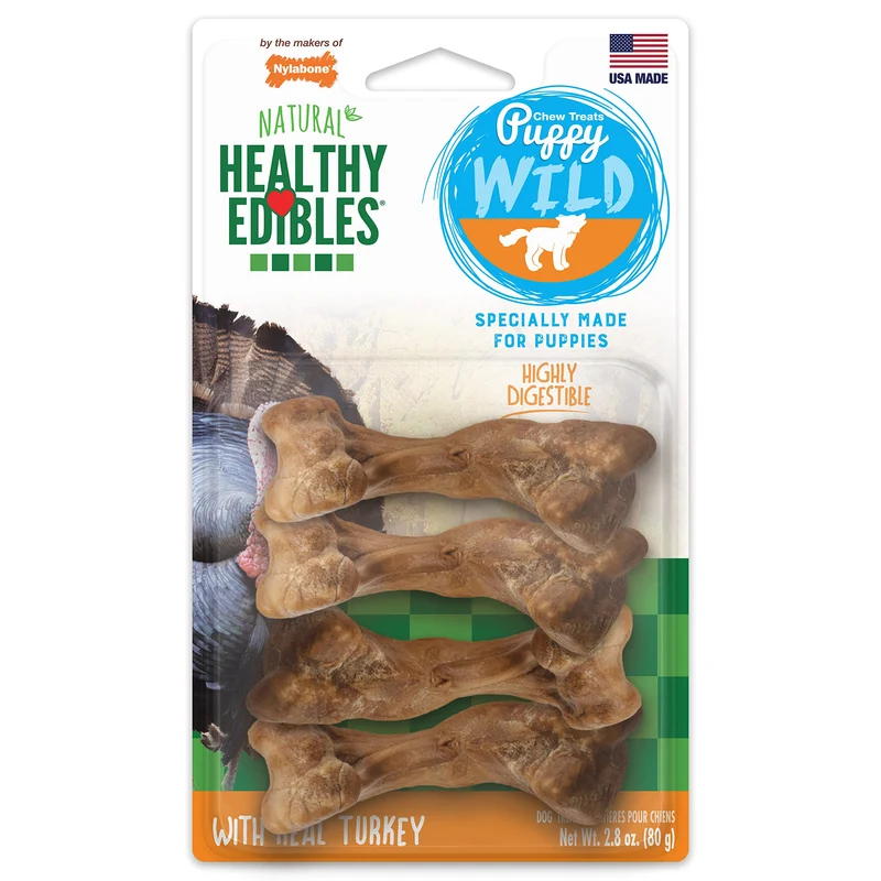 Nylabone Healthy Edibles WILD – Os à mâcher naturel saveur dinde pour chiots et petits chiens (4 pièces)