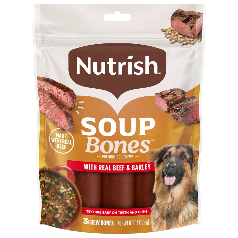 Rachael Ray Nutrish Soup Bones - Friandises pour chiens au bœuf réel et orge, 3 os, 180 g
