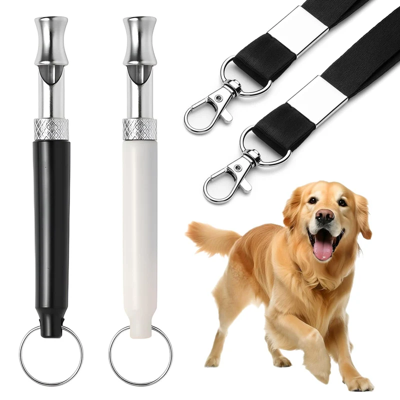 XXINMOH Sifflet pour Chien – 2 Pièces, Réglable et Longue Portée, Lanière, Noir et Blanc