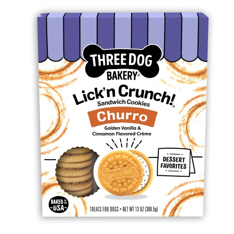 Three Dog Bakery Churro Lick'n Crunch – Friandises croustillantes vanille et cannelle, boîte 13 oz