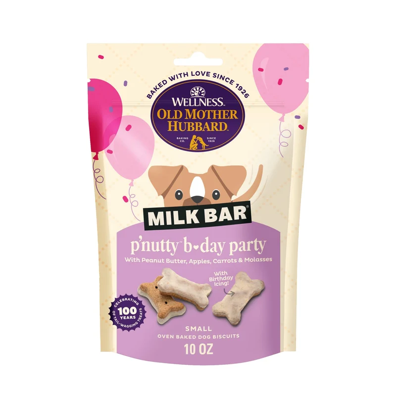 Old Mother Hubbard – Biscuits P’Nutty B-Day Party pour Chiens, Friandises Naturelles au Goût Beurre de Cacahuète et Glaçage Anniversaire – Sachet 10 oz