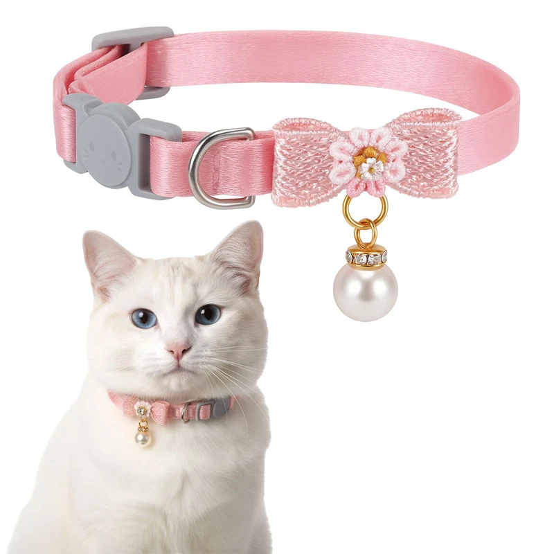 LXUEJIE Collier Chat Rose Ajustable avec Pendentif Perle – Dégagement et Nœud Rose
